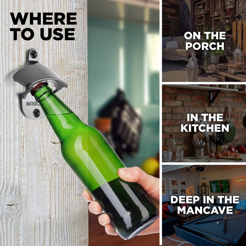 MAGCAP Outdoor Bottle Opener Wall Mounted - Style Magnetic Beer Bottle Opener that Catches Caps - Easy to Install and Incredibly Convenient (2, Gunmetal Black) - Image 5
